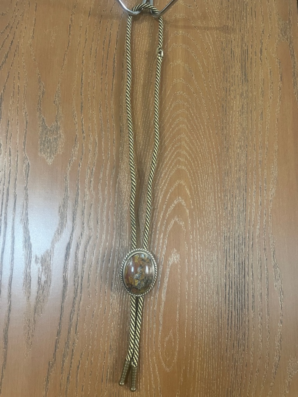 Gold-Tone Bolo Tie with Brown Stone Accenty - 16 in with flaws -as is